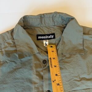 Monitaly Olive Green 100% Cotton short Sleeve Shirt  Camp Button Up Men’s Large